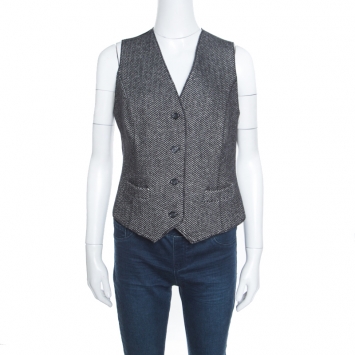 Pre Owned Dolce & Gabbana Black Houndstooth Patterned Wool and Silk Vest M