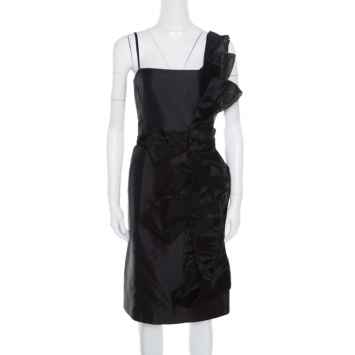 Pre Owned Dolce and Gabbana Black Organza Bow Detail Sleeveless Dress S