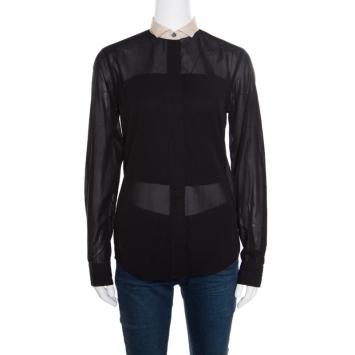 Pre Owned Dolce & Gabbana Black Contrast Collar Button Front Long Sleeve Shirt M