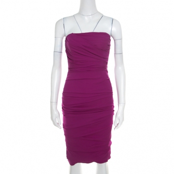 Pre Owned Dolce and Gabbana Pink Silk Ruched Strapless Dress S