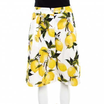 Pre Owned Dolce and Gabbana White Lemon and Floral Printed Cotton Bermuda Shorts S