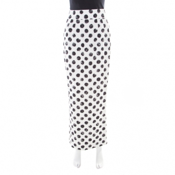 Pre Owned Dolce and Gabbana Monochrome Brushstroke Polka Dot Printed Maxi Skirt S