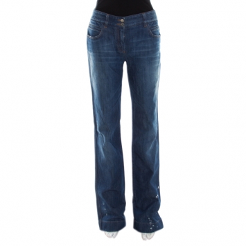 مملوكة مسبقًا Dolce and Gabbana Indigo Washed Denim  Splatter Effect Boot Cut Jeans M