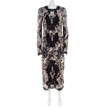 Pre Owned Dolce & Gabbana Multicolor Lurex Detail Embroidered Floral Lace Dress S