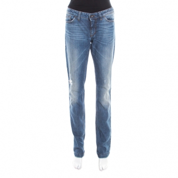 Pre Owned Dolce & Gabbana Indigo Faded Effect Denim Distressed Cute Fit Jeans M