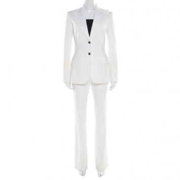Pre Owned Dolce and Gabbana Off White Cotton Tailored Suit S