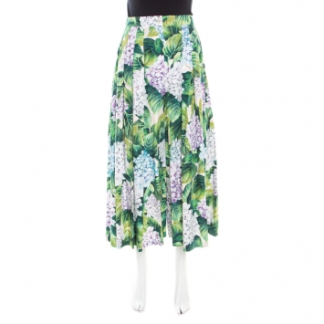 Pre Owned Dolce and Gabbana Hydrangea Printed Cotton High Waist Wide Leg Pants S