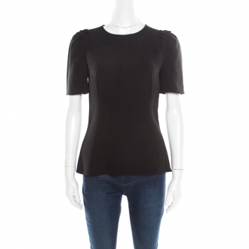 Pre Owned Dolce and Gabbana Black Ruffled Short Sleeve Blouse M