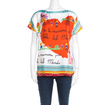 Pre Owned Dolce and Gabbana Multicolor Children's Drawing Printed Silk Top M