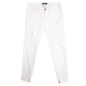 Pre Owned Dolce and Gabbana Off White Distressed Stretch Denim Cropped Skinny Pretty Jeans XS