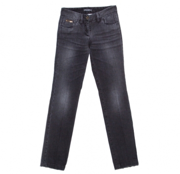 Pre Owned Dolce & Gabbana Charcoal Grey Faded Effect Denim Distressed Straight Fit Jeans XS