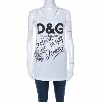 Pre Owned Dolce and Gabbana White Printed Cotton Jersey Vest XS