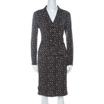 Pre Owned Dolce & Gabbana Grey Printed Silk Skirt & Top Set M 