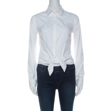 Pre Owned Dolce & Gabbana White Cotton Blend Tie Waist Shirt S
