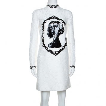 Pre Owned Dolce and Gabbana White Jacquard Applique Detail Short Dress S
