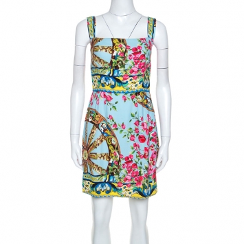 Pre Owned Dolce and Gabbana Multicolor Floral Printed Crepe Cady Short Dress M