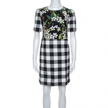 Pre Owned Dolce and Gabbana Floral Gingham Print Cotton Short Dress S