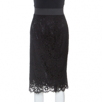 Pre Owned Dolce and Gabbana Black Lace Knee Length Skirt M