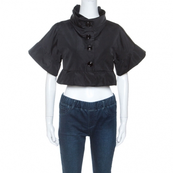 Pre Owned Dolce & Gabbana Black Taffeta Button Front Shrug M