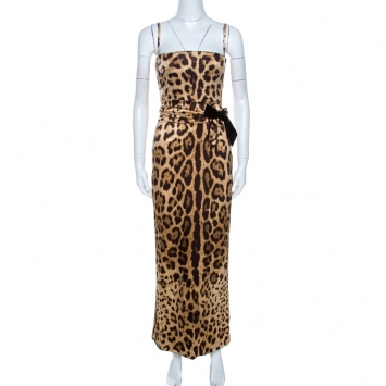 Pre Owned Dolce & Gabbana Brown Leopard Print Silk Maxi Dress S
