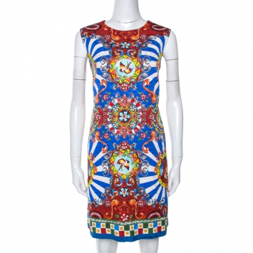 Pre Owned Dolce & Gabbana Multicolor Carretto Print Sleeveless Shift Dress L