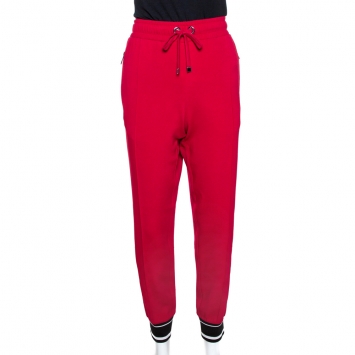 Pre Owned Dolce & Gabbana Garnet Red Crepe Logo Striped Track Pants M