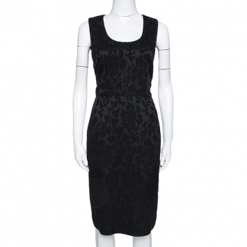 Pre Owned Dolce & Gabbana Black Floral Jacquard Sleeveless Scoop Neck Dress M