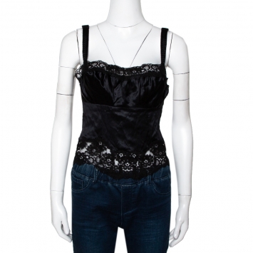 Pre Owned Dolce & Gabbana Black Silk Lace Trim Camisole Top S