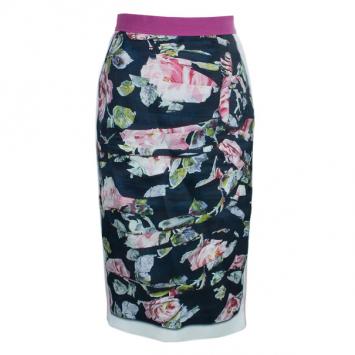Pre Owned Dolce and Gabbana Silk Gathered Floral Skirt M