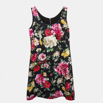 Pre Owned Dolce & Gabbana Flower Printed Ottoman Dress M (IT 42)