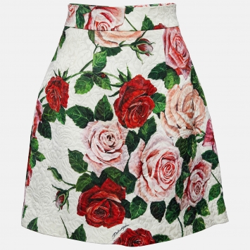 Pre Owned Dolce & Gabbana White Floral Jacquard A-Line Mini Skirt S