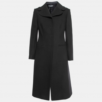 Pre Owned Dolce & Gabbana Black Wool Single-Breasted Mid-Length Coat M