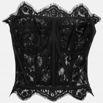 Pre Owned Dolce & Gabbana Black Floral Lace Bustier Cropped Corset Top S