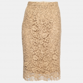Pre Owned Dolce & Gabbana Beige Lace Pencil Skirt L