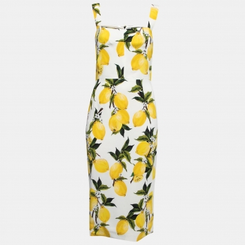 Pre Owned Dolce & Gabbana Yellow Lemon Print Sleeveless Sheath Dress S