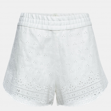 Pre Owned Dolce & Gabbana White Eyelet Linen Shorts M