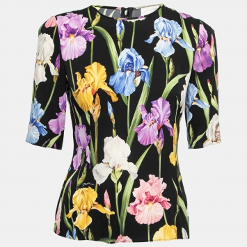 Pre Owned Dolce & Gabbana Black Floral Printed Silk Top M