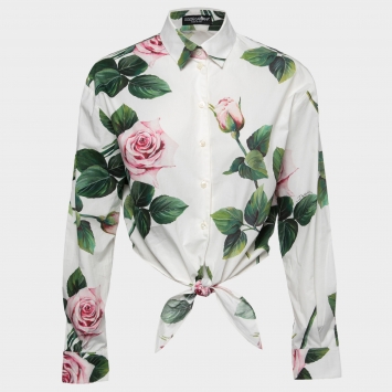 Pre Owned Dolce & Gabbana White Floral Printed Cotton Shirt S