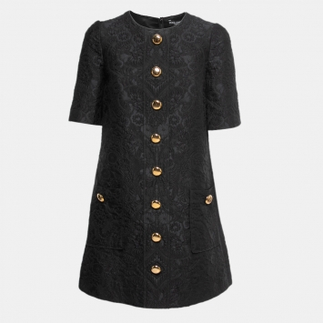 Pre Owned Dolce & Gabbana Black Floral Jacquard Shift Dress S