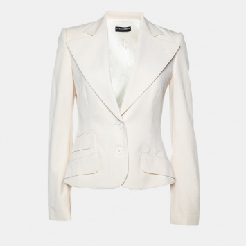 Pre Owned Dolce & Gabbana Cream Crepe Wool Blazer S