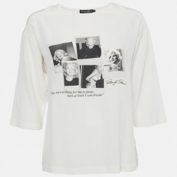 Pre Owned Dolce & Gabbana Cream Marilyn Monroe Print Silk Top S