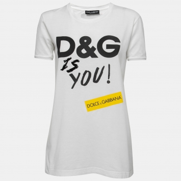Pre Owned Dolce & Gabbana White Cotton Is You Print T-Shirt XS