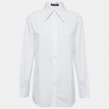 Pre Owned Dolce & Gabbana White Cotton Blend Button Front Shirt M