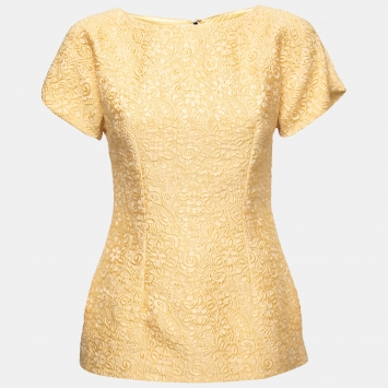 Pre Owned Dolce & Gabbana Yellow Ochre Embossed Jacquard Blouse S