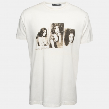 مملوكة مسبقًا Dolce & Gabbana Off White Monica Bellucci Print Cotton T-Shirt XXL