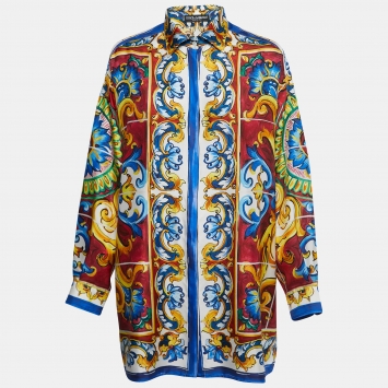 Pre Owned Dolce & Gabbana Multicolor Printed Silk Shirt M