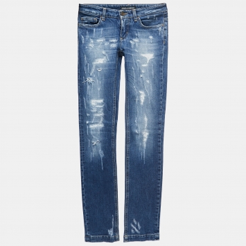 Pre Owned Dolce & Gabbana Blue Washed & Ripped Denim Jeans XS Waist 26"