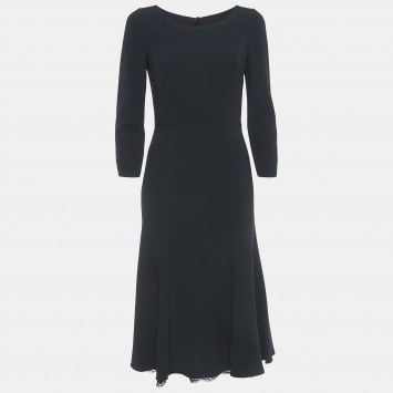 Pre Owned Dolce & Gabbana Black Crepe Long Sleeve Midi Dress M