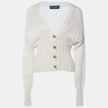 Pre Owned Dolce & Gabbana Cream Alpaca Wool Knit Cropped Cardigan S