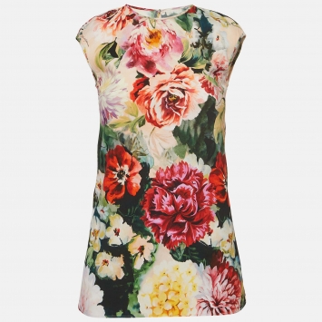 Pre Owned Dolce & Gabbana Multicolor Floral Print Cap Sleeve Top S  